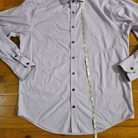 Twillory Men's Gingham Performance Dress Shirt Purple White 15 - Picture 5 of 7